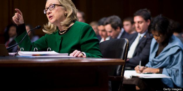 UNITED STATES - JANUARY 23: Secretary of State Hillary Clinton testifies during the Senate Foreign Relations Committee hearing on the September 11th attacks against the U.S. mission in Benghazi on Wednesday morning, January 23, 2013. (Photo By Bill Clark/CQ Roll Call)