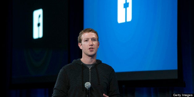 Mark Zuckerberg, chief executive officer of Facebook Inc., speaks during an event in Menlo Park, California, U.S., on Thursday, April 4, 2013. Facebook unveiled smartphone software called Home that puts social-networking features front and center on a handset, stepping up efforts to boost sales of advertising on small screens. Photographer: David Paul Morris/Bloomberg via Getty Images