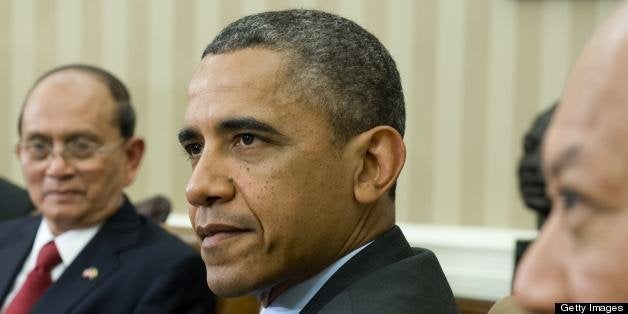 US President Barack Obama and President Thein Sein of Myanmar (2nd L) hold meetings in the Oval Office of the White House in