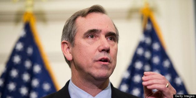 UNITED STATES - JANUARY 31: Sen. Jeff Merkley, D-Ore., speaks during the news conference to oppose the chained Consumer Price Index to cut benefits for Social Security and disabled veterans on Thursday, Jan. 31, 2013. (Photo By Bill Clark/CQ Roll Call)