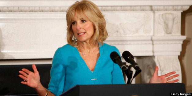 WASHINGTON, DC - FEBRUARY 25: (AFP OUT) Dr. Jill Biden speaks to the National Governors Association in the State Dining room of the White House on February 25, 2013 in Washington, DC. U.S. President Barack Obama is to discuss the impact of the $85 billion in budget cuts that begin Friday unless the White House and Congress agree on a new debt reduction agreement. (Photo by Dennis Brack-Pool/Getty Images)