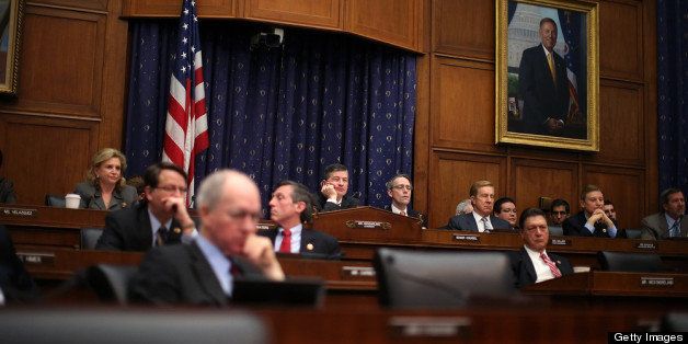 WASHINGTON, DC - FEBRUARY 27: Chairman Jeb Hensarling (R-TX)(C) is flanked by committee members as they listen to Federal Reserve Board Chairman Ben Bernanke testify during a House Financial Services Committee hearing on Capitol Hill, February 27, 2013 in Washington, DC. The committee is hearing testimony from Chairman Bernanke on the state if the U.S. economy and monetary policy. (Photo by Mark Wilson/Getty Images)