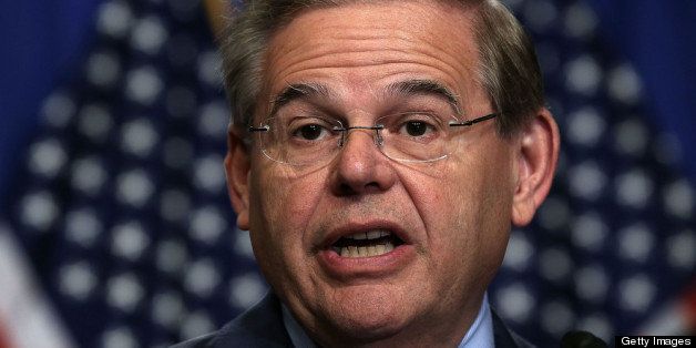 WASHINGTON, DC - APRIL 18: U.S. Sen. Bob Menendez (D-NJ) speaks during a news conference on immigration reform April 18, 2013 on Capitol Hill in Washington, DC. The senator discussed on the 'Border Security, Economic Opportunity, and Immigration Modernization Act' that have been released on Wednesday. (Photo by Alex Wong/Getty Images)