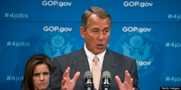 UNITED STATES - MAY 15: Speaker of the House John Boehner, R-Ohio, speaks during the House GOP leadership media availability following the House Republican Conference meeting in the basement of the Capitol on Wednesday, May 15, 2013. (Photo By Bill Clark/CQ Roll Call)