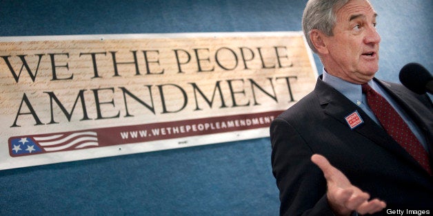 UNITED STATES - FEBRUARY 11: Rep. Rick Nolan, D-Minn., speaks at 'The Move to Amend Coalition' press conference to introduce the 'We the People Amendment,' an amendment that states corporations 'are not people and political campaign spending is not a form of speech protected under the First Amendment.' Nolan will introduce a motion for the amendment tomorrow in the House. (Photo by Chris Maddaloni/CQ Roll Call)