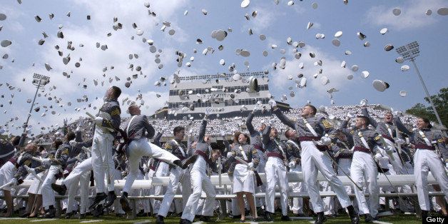WEST POINT, NY - MAY 26: Graduates of The United States Military Academy throw up their hats at the end off the commencement ceremony May 26, 2012 in West Point, New York. US Vice President Joe Biden addressed the approximate 1,000 members of the Class of 2012 to receive Bachelor of Science degrees and be commissioned as second lieutenants in the US Army. (Photo by Lee Celano/Getty Images)