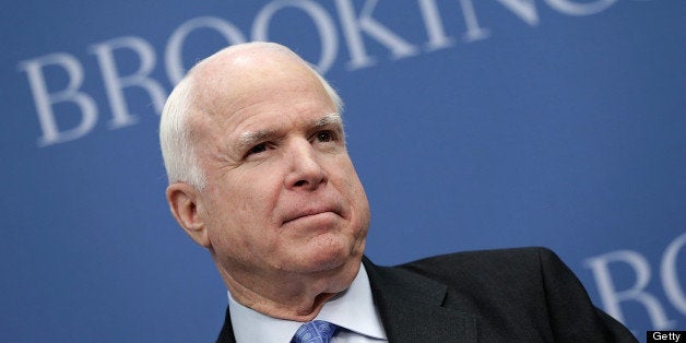 WASHINGTON, DC - JUNE 06: Sen. John McCain (R-AZ) speaks at the Brookings Institution June 6, 2013 in Washington, DC. McCain spoke about U.S. policy in Syria and the Middle East. (Photo by Win McNamee/Getty Images)