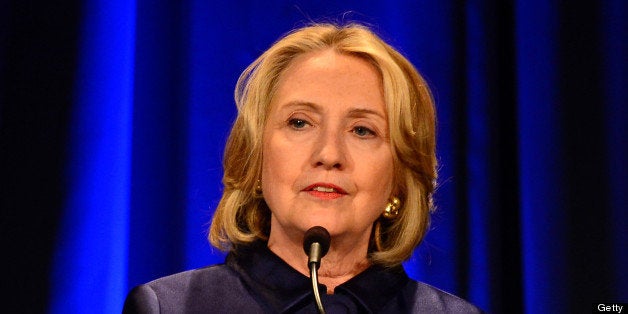 Fomer US Secretary of State Hillary Rodham Clinton speaks at an event hosted by The Pacific Council on International Policy in Los Angeles, California on May 8, 2013 where she accepted the inaugural Warren Christopher Public Service Award. Clinton served as the 67th Secretary of State of the United States from 2009 until 2013, after nearly four decades in public service as an advocate, attorney, First Lady, and Senator, stepping down from her post as Secretary in February this year. AFP PHOTO/Frederic J. BROWN (Photo credit should read FREDERIC J. BROWN/AFP/Getty Images)