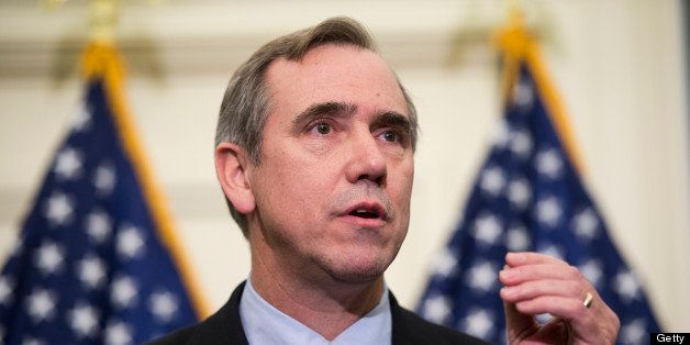 UNITED STATES - JANUARY 31: Sen. Jeff Merkley, D-Ore., speaks during the news conference to oppose the chained Consumer Price Index to cut benefits for Social Security and disabled veterans on Thursday, Jan. 31, 2013. (Photo By Bill Clark/CQ Roll Call)