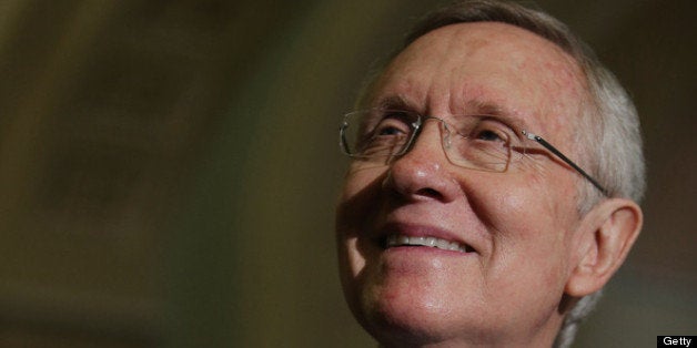 WASHINGTON, DC - MAY 09: Senate Majority Leader Harry Reid (D-NV) answers reporters questions before a Senate Democratic Pol