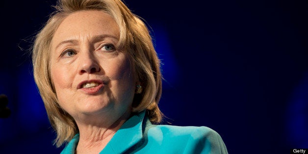 Hillary Clinton, former U.S. secretary of state, speaks during the Clinton Global Initiative CGI America meeting in Chicago, Illinois, U.S., on Thursday, June 13, 2013. New Jersey governor Chris Christie and Democrat Clinton, both potential presidential candidates will be able to use the forum to test policy messages in front of an audience of U.S. mayors and other civic and business leaders. Photographer: Daniel Acker/Bloomberg via Getty Images 