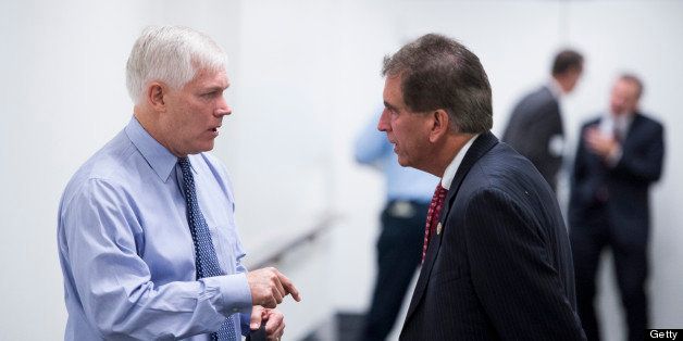 UNITED STATES - SEPTEMBER 11: Rep. Pete Sessions, R-Texas, left, speaks with Rep. James Renacci, R-Ohio, as members leave the House Republican Conference meeting in the basement of the Capitol on Tuesday, Sept. 11, 2012. (Photo By Bill Clark/CQ Roll Call)
