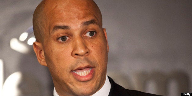 NEWARK, NJ - JUNE 8: Newark Mayor Cory Booker speaks during a news conference to discuss his plans to campaign for the Democr