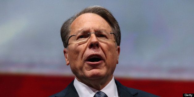 HOUSTON, TX - MAY 03: NRA executive vice president and CEO Wayne LaPierre speaks during the 2013 NRA Annual Meeting and Exhibits at the George R. Brown Convention Center on May 3, 2013 in Houston, Texas. More than 70,000 peope are expected to attend the NRA's 3-day annual meeting that features nearly 550 exhibitors, gun trade show and a political rally. The Show runs from May 3-5. (Photo by Justin Sullivan/Getty Images)