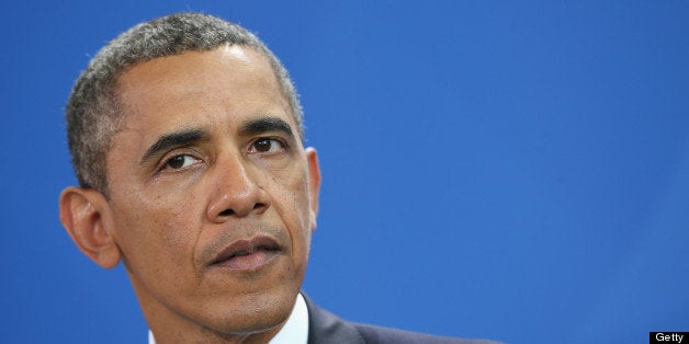 BERLIN, GERMANY - JUNE 19: U.S. President Barack Obama speaks to the media following bilateral talks with German Chancellor Angela Merkel at the Chancellery on June 19, 2013 in Berlin, Germany. Obama is visiting Berlin for the first time during his presidency and his speech at the Brandenburg Gate is to be the highlight. Obama will be speaking close to the 50th anniversary of the historic speech by then U.S. President John F. Kennedy in Berlin in 1963, during which he proclaimed the famous sentence: 'Ich bin ein Berliner.' (Photo by Sean Gallup/Getty Images)