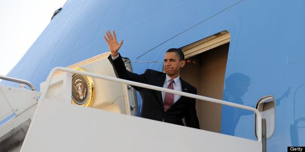 US President Barack Obama boards Air Force One at the Andrews Air Force base in Maryland on April 2, 2010 to travel to Charlotte, North Carolina, where he will deliver remarks on jobs and the economy and host a discussion with workers. AFP PHOTO/Jewel SAMAD (Photo credit should read JEWEL SAMAD/AFP/Getty Images)