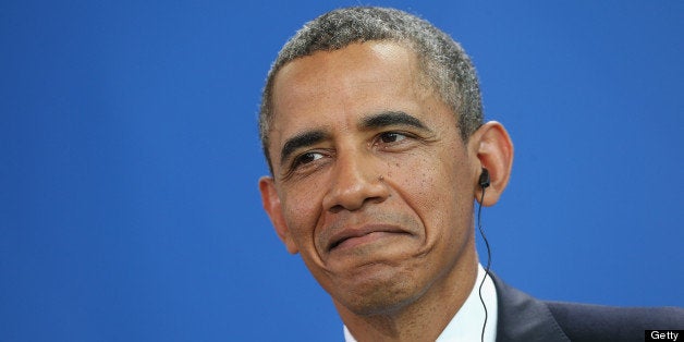 BERLIN, GERMANY - JUNE 19: U.S. President Barack Obama speaks to the media following bilateral talks with German Chancellor Angela Merkel at the Chancellery on June 19, 2013 in Berlin, Germany. Obama is visiting Berlin for the first time during his presidency and his speech at the Brandenburg Gate is to be the highlight. Obama will be speaking close to the 50th anniversary of the historic speech by then U.S. President John F. Kennedy in Berlin in 1963, during which he proclaimed the famous sentence: 'Ich bin ein Berliner.' (Photo by Sean Gallup/Getty Images)