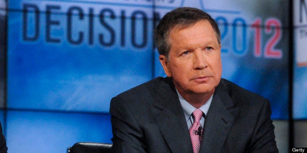 MEET THE PRESS -- Pictured: (l-r) ? Gov. Deval Patrick (D-MA) left, and Gov. John Kasich (R-OH) right, appear on 'Meet the Press' in Washington D.C., Sunday, June 3, 2012. (Photo by: William B. Plowman/NBC/NBC NewsWire via Getty Images)