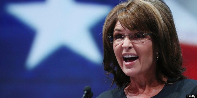 HOUSTON, TX - MAY 03: Former Alaska Gov. Sarah Palin speaks during the 2013 NRA Annual Meeting and Exhibits at the George R. Brown Convention Center on May 3, 2013 in Houston, Texas. More than 70,000 peope are expected to attend the NRA's 3-day annual meeting that features nearly 550 exhibitors, gun trade show and a political rally. The Show runs from May 3-5. (Photo by Justin Sullivan/Getty Images)