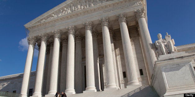 The front facade of the Supreme Court, Washington DC, USA.