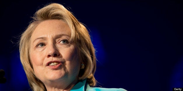 Hillary Clinton, former U.S. secretary of state, speaks during the Clinton Global Initiative CGI America meeting in Chicago, Illinois, U.S., on Thursday, June 13, 2013. New Jersey governor Chris Christie and Democrat Clinton, both potential presidential candidates will be able to use the forum to test policy messages in front of an audience of U.S. mayors and other civic and business leaders. Photographer: Daniel Acker/Bloomberg via Getty Images 