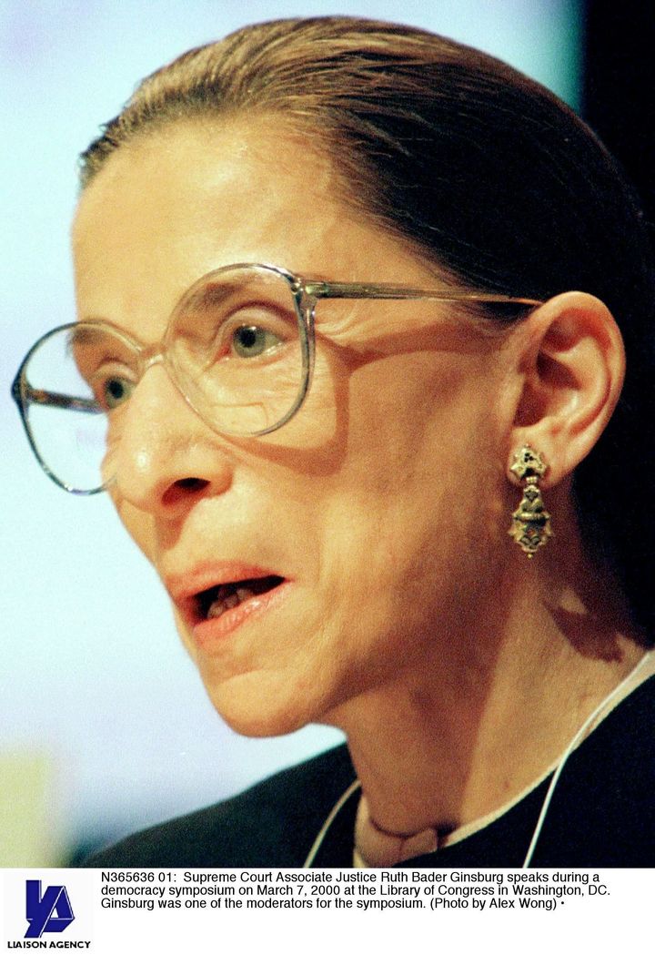 N365636 01: Supreme Court Associate Justice Ruth Bader Ginsburg speaks during a democracy symposium on March 7, 2000 at the Library of Congress in Washington, DC. Ginsburg was one of the moderators for the symposium. (Photo by Alex Wong)