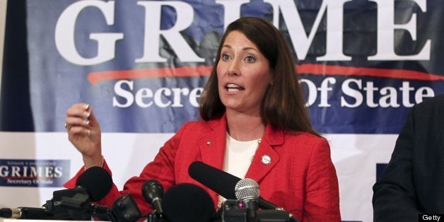 Secretary of State Alison Lundergan Grimes announces she will seek the Democratic nomination to challenge Republican U.S. Sen. Mitch McConnell in 2014, during an afternoon news conference in Frankfort, Kentucky, July 1, 2013. (Charles Bertram/Lexington Herald-Leader/MCT via Getty Images)