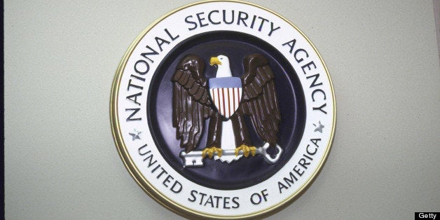 National Security Agency seal hanging on wall. (Photo by Terry Ashe//Time Life Pictures/Getty Images)