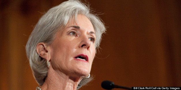 UNITED STATES - SEPTEMBER 23: HHS Secretary Kathleen Sebelius participates in a news conference to announce the implementation of key provisions in the Affordable Care Act. (Photo By Bill Clark/Roll Call via Getty Images)
