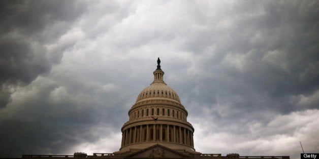 WASHINGTON, DC - JUNE 13: Storm clouds fill the sky over the U.S. Capitol Building, June 13, 2013 in Washington, DC. Potentially damaging storms are forecasted to hit parts of the east coast with potential for causing power wide spread outages. (Photo by Mark Wilson/Getty Images)