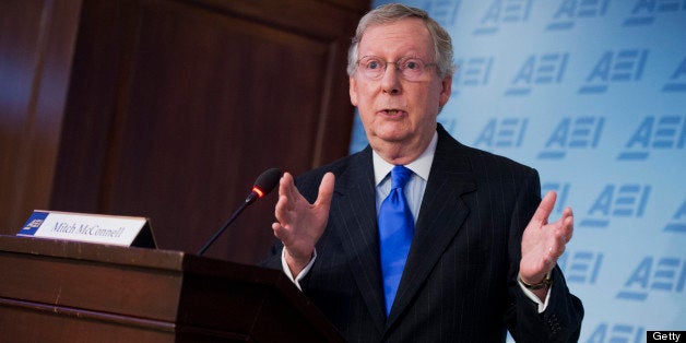 UNITED STATES - JUNE 21: Senate Minority Leader Mitch McConnell, R-Ky., delivers a speech about threats to the First Amendment at the American Enterprise Institute's downtown offices. (Photo By Tom Williams/CQ Roll Call)