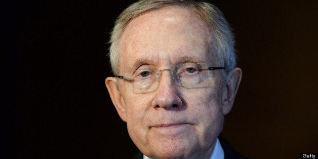 LAS VEGAS, NV - JULY 02: U.S. Senate Majority Leader Harry Reid (D-NV) speaks to reporters at a news conference at the Manda