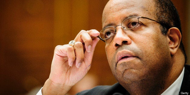 J. Russell George, U.S. Treasury inspector general for tax administration, listens during a House Oversight and Government Reform Committee hearing in Washington, D.C., U.S., on Wednesday, May 22, 2013. Lois Lerner, the mid-level IRS official at the center of a controversy over treatment of small-government groups, invoked her right not to testify after reading a statement denying that she had committed any crimes. Photographer: Pete Marovich/Bloomberg via Getty Images 