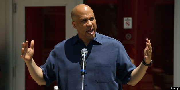 NEWARK, NJ - JUNE 29: Newark mayor Cory Booker speaks at the New Jersey Legacy Tree Project Press Conference at Prudential Center on June 29, 2013 in Newark, New Jersey. As part of the NHL's commitment to support the local environment of host cities for NHL events through its NHL Green initiative, the NHL Foundation has donated 30 trees to the Devils Care Foundation. (Photo by Dave Sandford/NHLI via Getty Images)