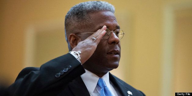 UNITED STATES - AUGUST 23: Rep. Allen West, R-Fla., of Florida?s 18th District, salute the flag during the Pledge of Allegiance at a meeting of the Independent Insurance Agents of Palm Beach County, in West Palm Beach, Fla. West is running against democrat Patrick Murphy. (Photo By Tom Williams/CQ Roll Call)
