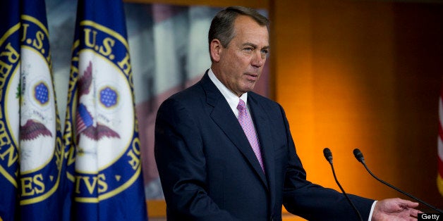 UNITED STATES - July 11: Speaker of the House John Boehner, R-OH., holds his weekly on-camera press briefing with the press in the U.S. Capitol on July 11, 2013. (Photo By Douglas Graham/CQ Roll Call)