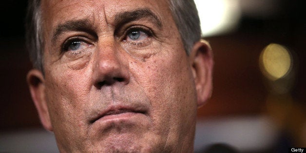 WASHINGTON, DC - JUNE 06: U.S. Speaker of the House Rep. John Boehner (R-OH) speaks during his weekly news conference June 6, 2013 on Capitol Hill in Washington, DC. Boehner urged President Obama to take government shutdown off the negotiation for spending. (Photo by Alex Wong/Getty Images)