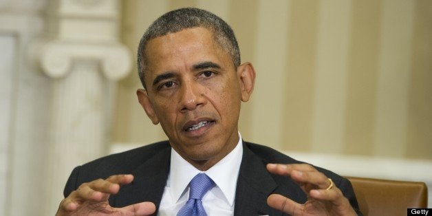US President Barack Obama speaks during a meeting with President Truong Tan Sang of Vietnam in the Oval Office of the White H