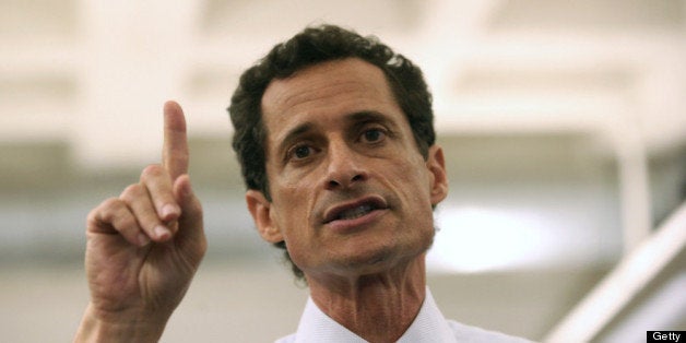 NEW YORK, NY - JULY 23: Anthony Weiner, a leading candidate for New York City mayor, answers questions during a press conference on July 23, 2013 in New York City. Weiner addressed news of new allegations that he engaged in lewd online conversations with a woman after he resigned from Congress for similar previous incidents. (Photo by John Moore/Getty Images)