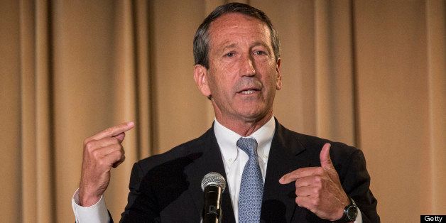 CHARLESTON, SC - APRIL 29: Rupublican candidate for the open Congressional seat of South Carolina, Former South Carolina Governor Mark Sanford, makes a point during a debate against U.S. House of Representatives Democratic candidate for the state of South Carolina Elizabeth Colbert Busch at the Citadel on April 29, 2013 in Charleston, South Carolina. Mark Sanford is challenging Democrat Colbert Busch in a special election for the House seat vacated by current U.S. Sen. Tim Scott. (Photo by Richard Ellis/Getty Images)