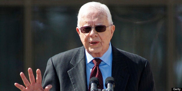 Former president Jimmy Carter speaks at dedication ceremonies for the new George W. Bush Presidential Center in Dallas, Texas