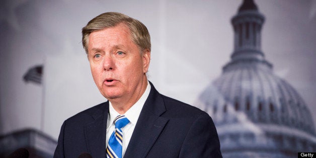 UNITED STATES - APRIL 22: Sen. Lindsey Graham, R-S.C., holds a news conference on Monday, April 22, 2013, to discuss the Bost