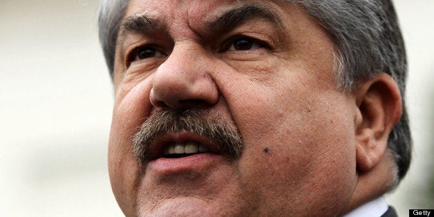 WASHINGTON, DC - FEBRUARY 05: AFL-CIO President Richard Trumka speaks to the press after a meeting with U.S. President Barack Obama at the White House February 5, 2013 in Washington, DC. Obama was meeting with labor leaders to discuss issues including immigration reform, economy, and deficit reduction. (Photo by Alex Wong/Getty Images)