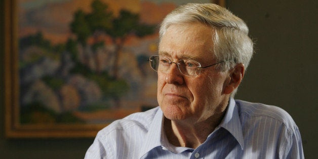 In this February 26, 2007 file photograph, Charles Koch, head of Koch Industries, talks passionately about his new book on Ma