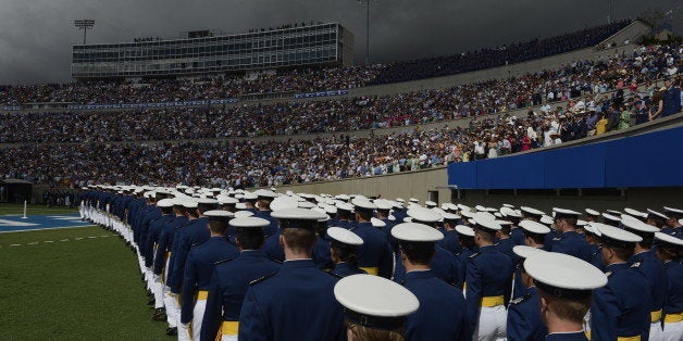 DENVER, CO. - MAY 29: Cadets march onto the field at the start of the United States Air Force Academy graduation ceremony at Falcon Stadium in Colorado Springs, CO May 29, 2013. Secretary of the Air Force, Mr. Michael B. Donley presented diplomas to the, over 1000, newly commissioned Second Lieutenants. (Photo By Craig F. Walker/The Denver Post via Getty Images)