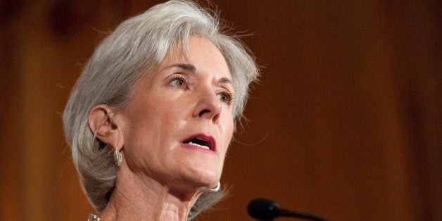 UNITED STATES - SEPTEMBER 23: HHS Secretary Kathleen Sebelius participates in a news conference to announce the implementation of key provisions in the Affordable Care Act. (Photo By Bill Clark/Roll Call via Getty Images)