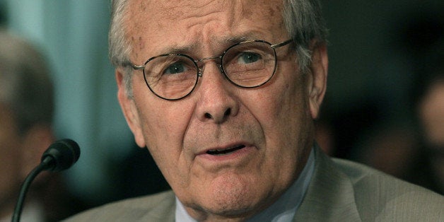 WASHINGTON, DC - JUNE 14: Former Defense Secretary Donald Rumsfeld testifies during a Senate Foreign Relations hearing on Capitol Hill, June 14, 2012 in Washington, DC. The committee is hearing testimony on ''The Law of the Sea Convention'' which defines the rights and responsibilities of nations in their use of the world's oceans. (Photo by Mark Wilson/Getty Images)