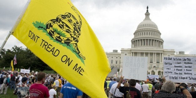 Demonstrators with the Tea Party protest the Internal Revenue Service (IRS) targeting of the Tea Party and similar groups dur