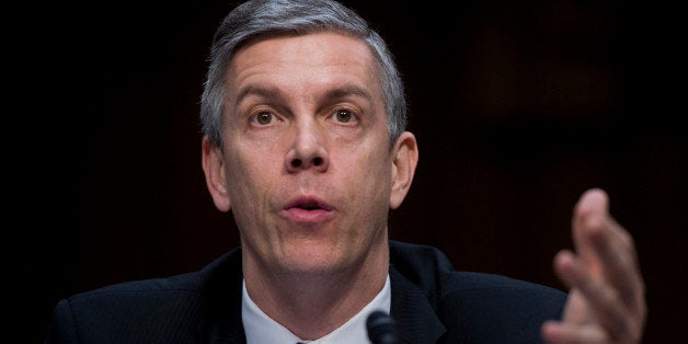 UNITED STATES - FEBRUARY 14: Education Secretary Arne Duncan, testifies before a Senate Appropriations Committee hearing in Hart Building on the impacts of the sequestration on his agency. (Photo By Tom Williams/CQ Roll Call)