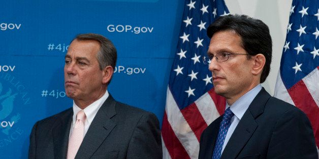 UNITED STATES - July 23 : Speaker of the House John Boehner, R-OH, and House Majority Leader Eric Cantor, R-Va., during a news conference after a meeting of the House Republican Conference in the U.S. Capitol on July 23, 2013. (Photo By Douglas Graham/CQ Roll Call)